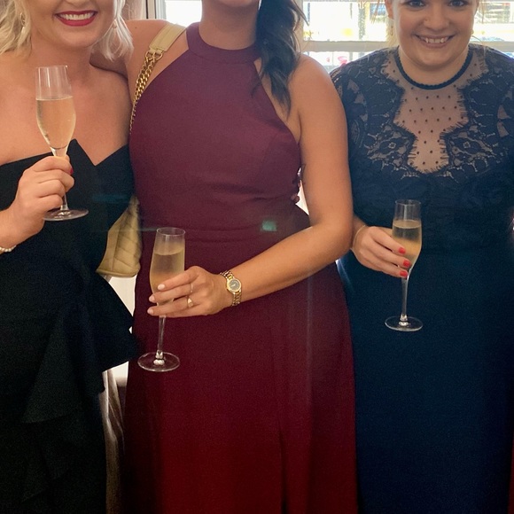 Cabernet A-line High Neck Floor-Length Chiffon Bridesmaid Dress: US 12 - Picture 5 of 8